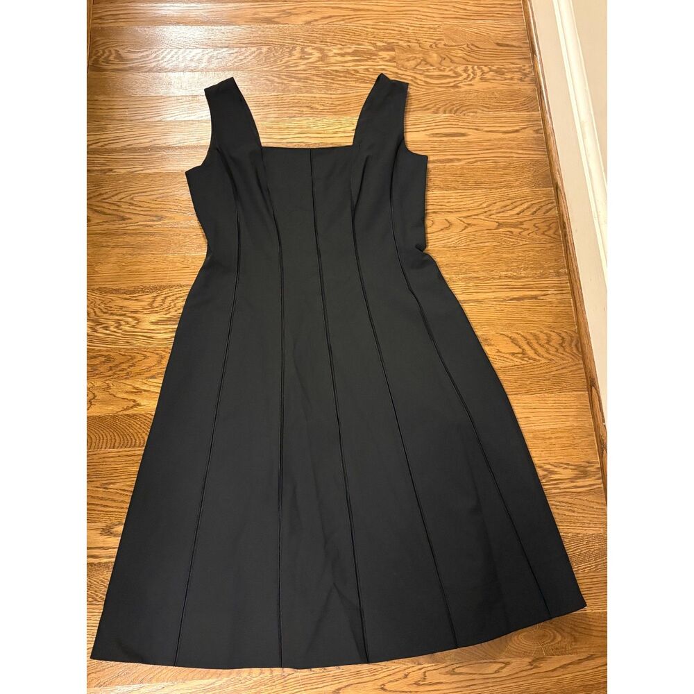 NWT Lafayette 148 New York Black Square Neck Seamed A-Line Dress, Size 8